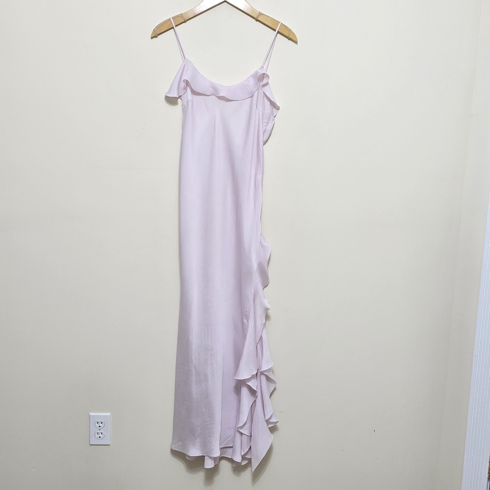 Victoria Secret Slip Bias Maxi Dress Sz S Pink Silky Ruffled Fairy Soft Girl - Picture 5 of 11